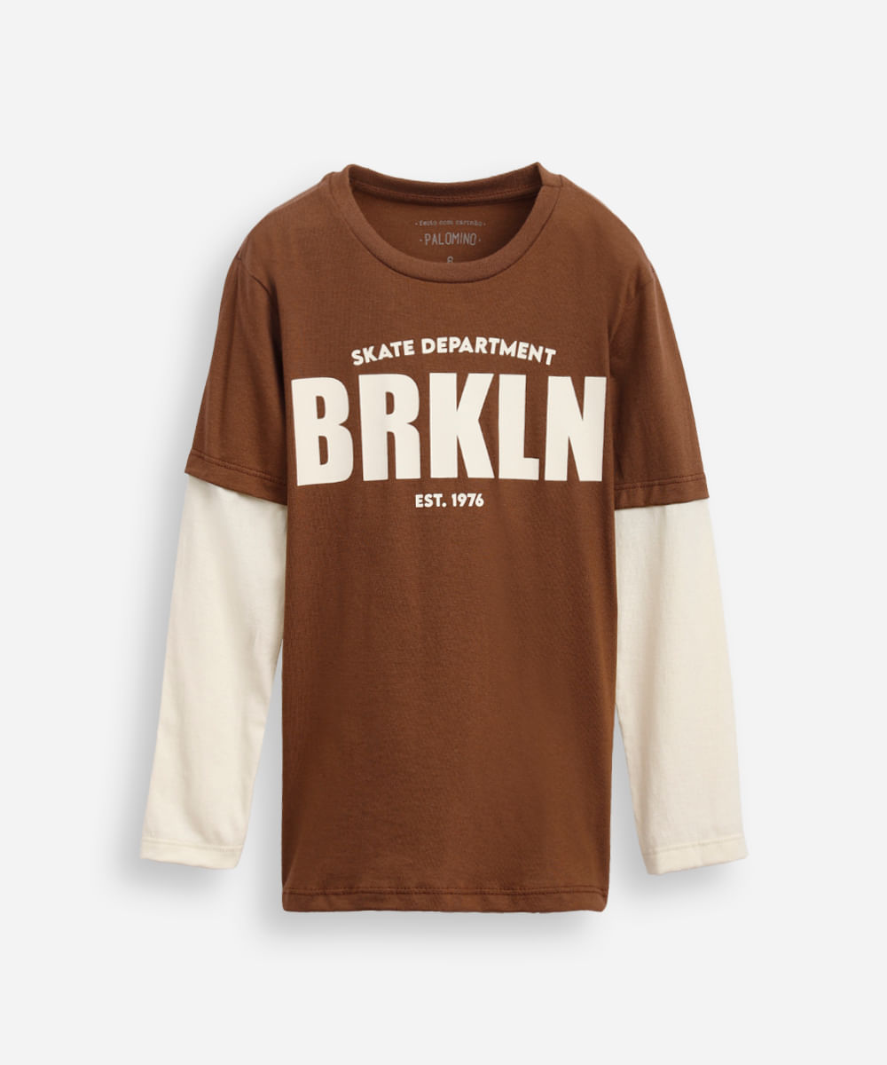 blusa de algodão infantil manga longa brooklyn marrom