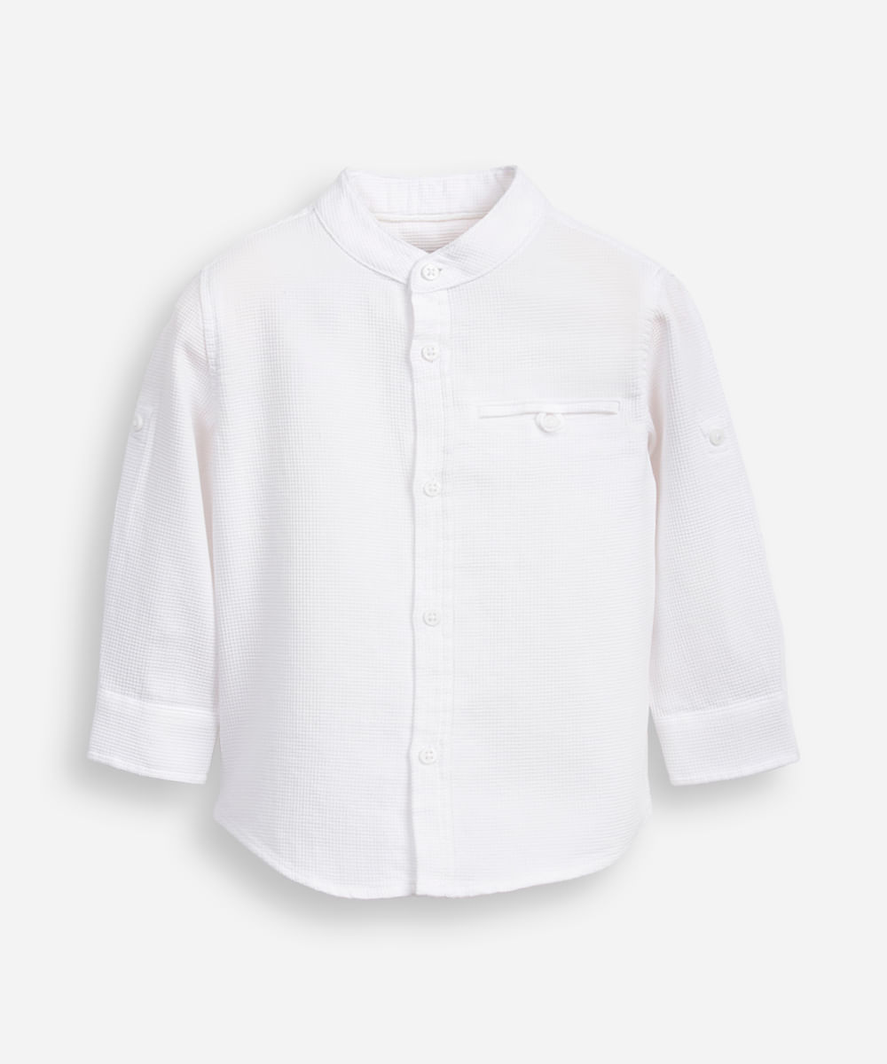 camisa infantil manga longa gola padre azul claro - off white