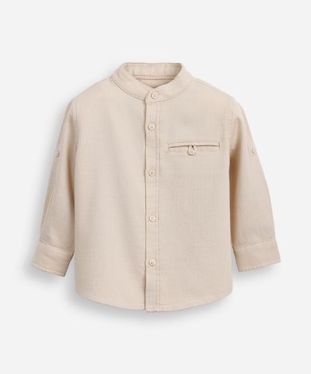 camisa infantil manga longa gola padre bege 1