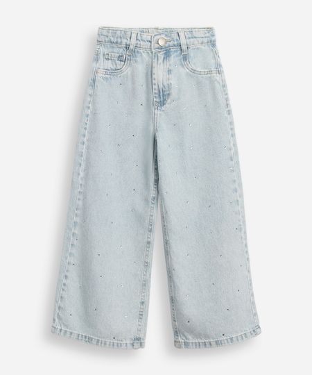 calça wide leg infantil jeans com brilhos azul 4