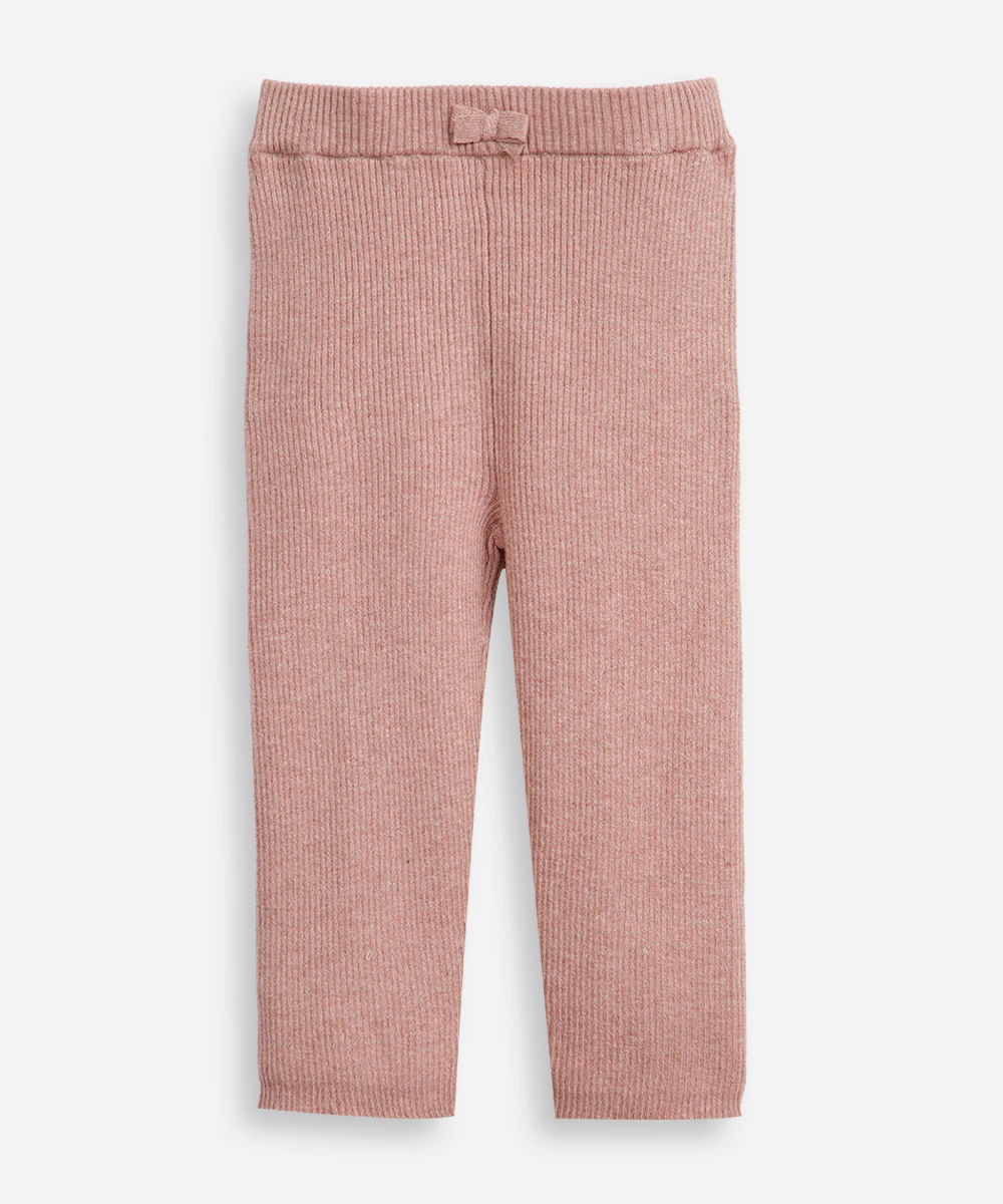 calça legging infantil de tricot canelada rosa