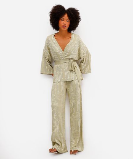 calça wide leg feminina de tricot geométrica vivi olimo verde G calça wide leg feminina de tricot geométrica vivi olimo verde G