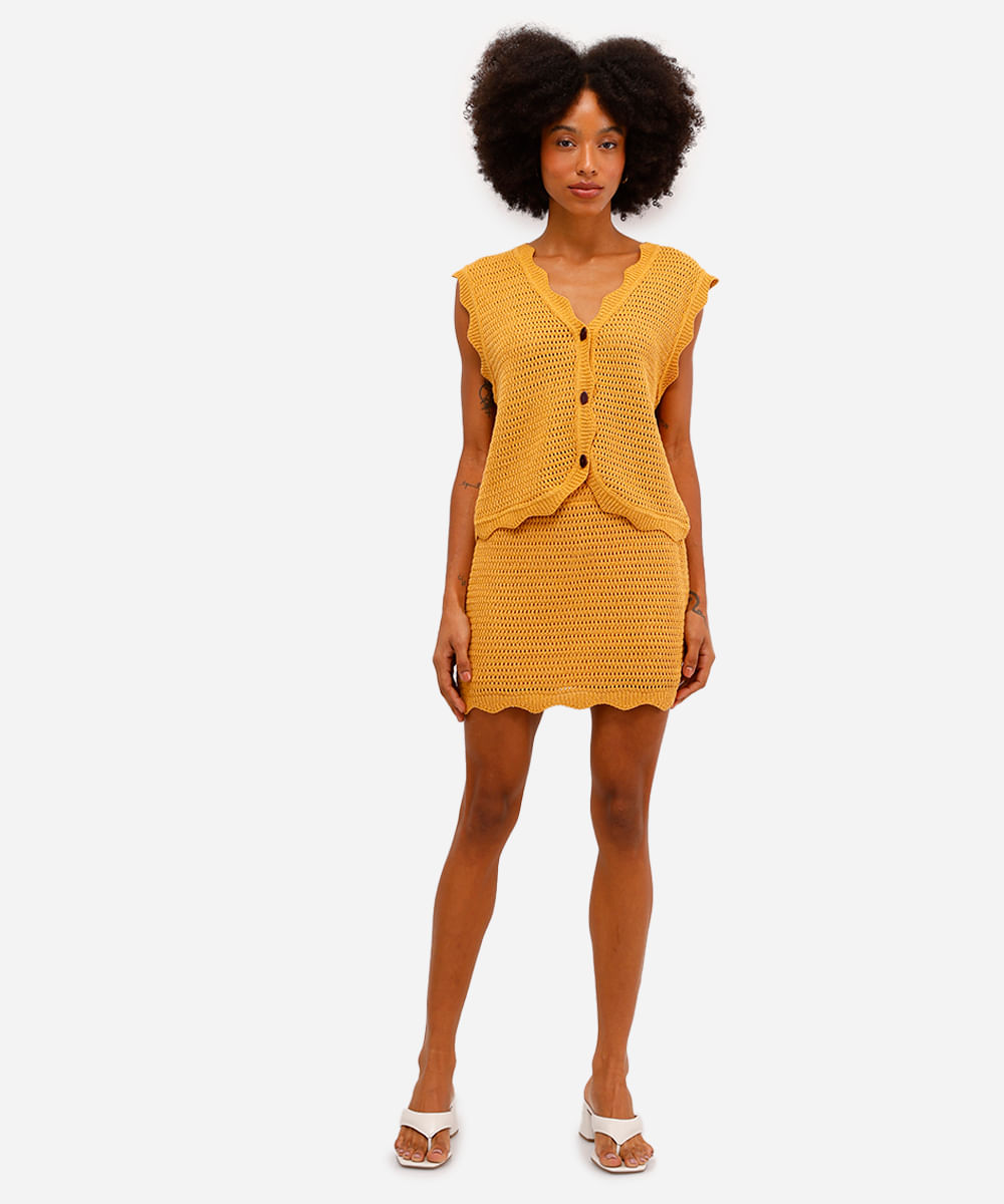 minissaia feminina de tricot vivi olimo amarela