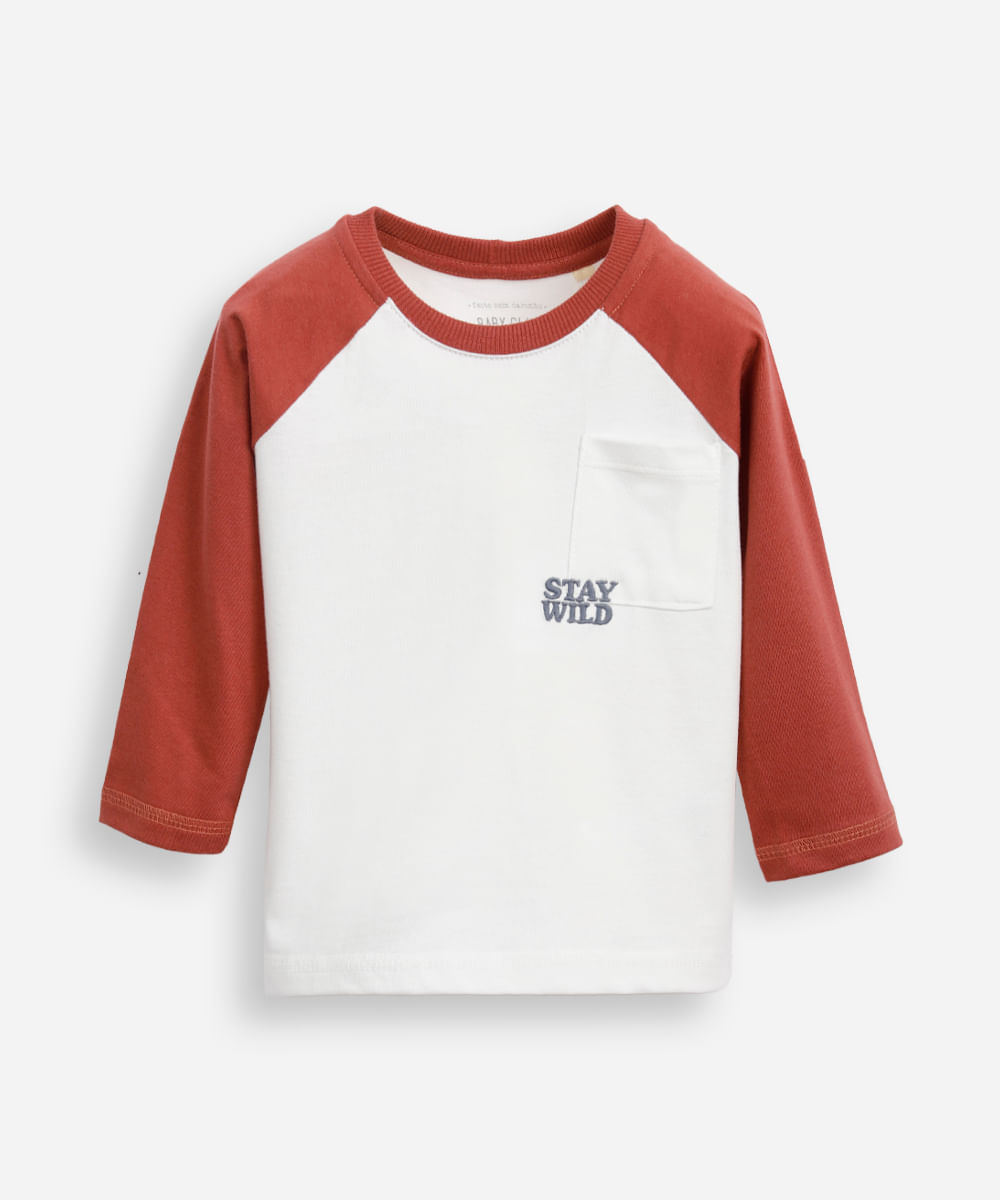 blusa de algodão infantil manga raglan stay wild off white