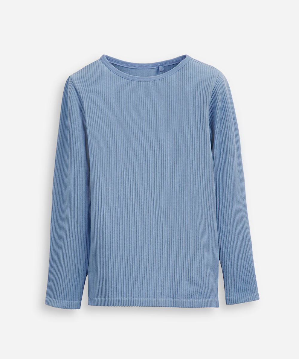 blusa canelada infantil manga longa azul
