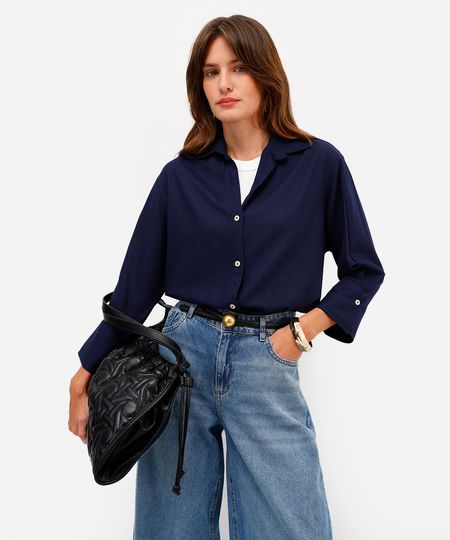 camisa feminina com linho azul P