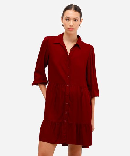 vestido chemise midi de viscose manga bufante vinho M
