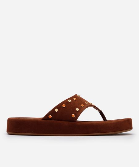 rasteirinha flatform com tachas texturizada oneself marrom 35