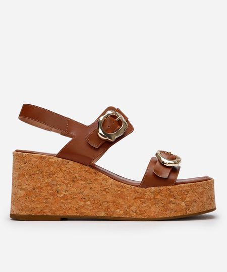 sandália plataforma com fivelas texturizada oneself marrom 38 sandália plataforma com fivelas texturizada oneself marrom 38