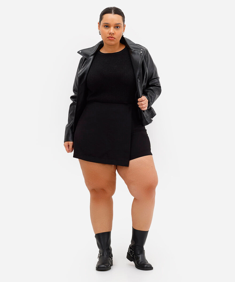 short saia feminino de viscose plus size preto