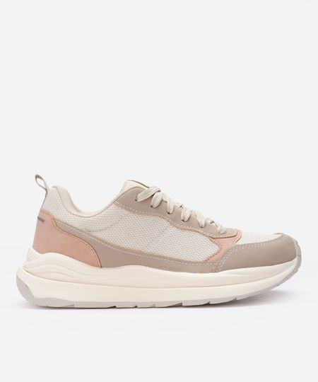 tênis esportivo feminino com recortes ace bege 34 tênis esportivo feminino com recortes ace bege 34