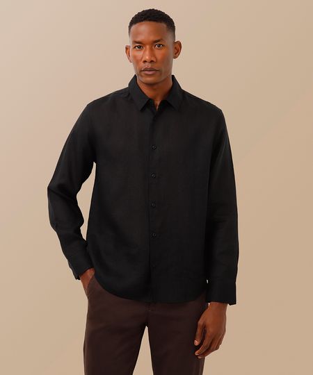 camisa comfort de linho manga longa preta M