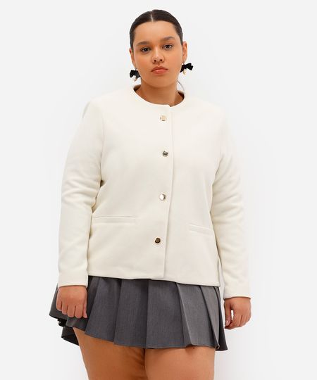 casaco feminino texturizado plus size off white GG1 casaco feminino texturizado plus size off white GG1