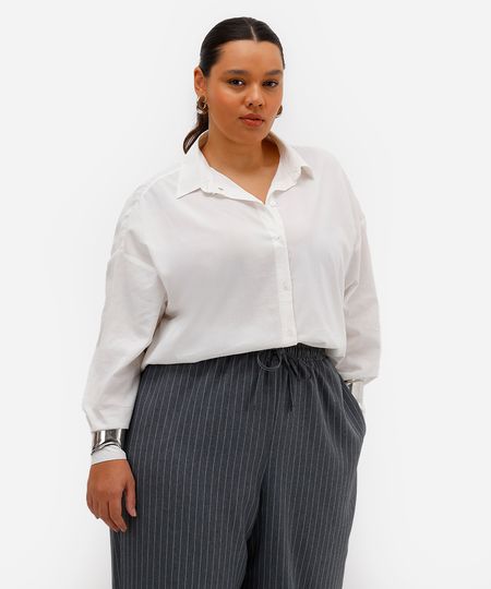 camisa oversized feminina de algodão manga longa plus size off white GG