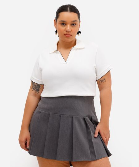 polo feminina canelada manga curta plus size off white GG2 polo feminina canelada manga curta plus size off white GG2