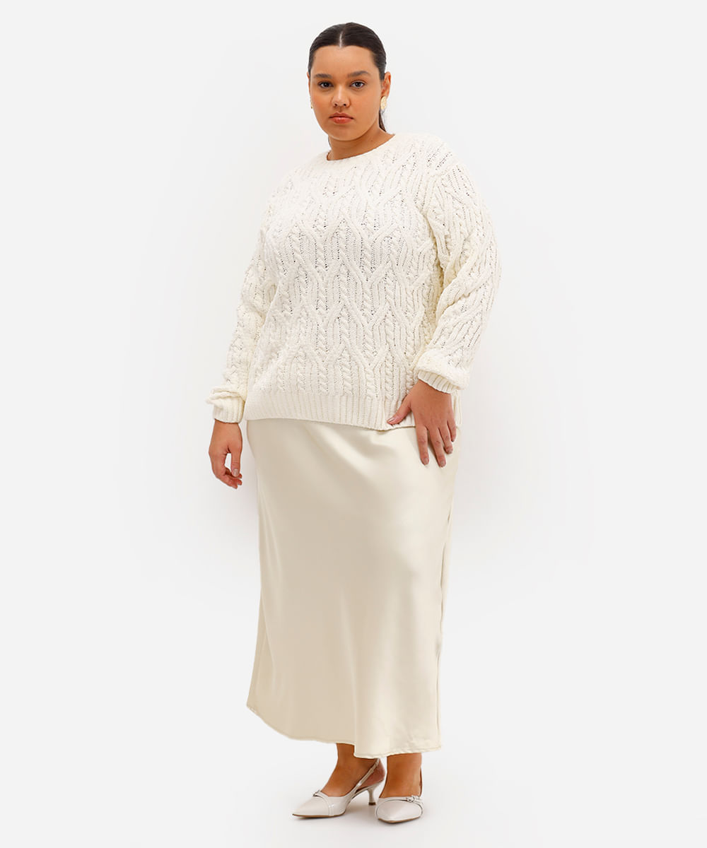 saia midi feminina acetinada plus size bege