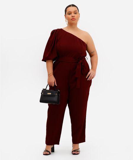 macacão ombro único feminino plus size vinho GG3 macacão ombro único feminino plus size vinho GG3