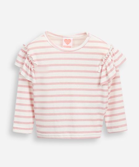 blusa infantil manga longa com babado listrada rosa 3