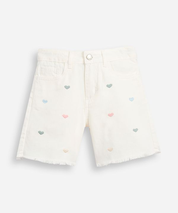 shorts mom infantil de sarja coração off white 4