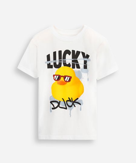 camiseta de algodão infantil manga curta pato off white 8