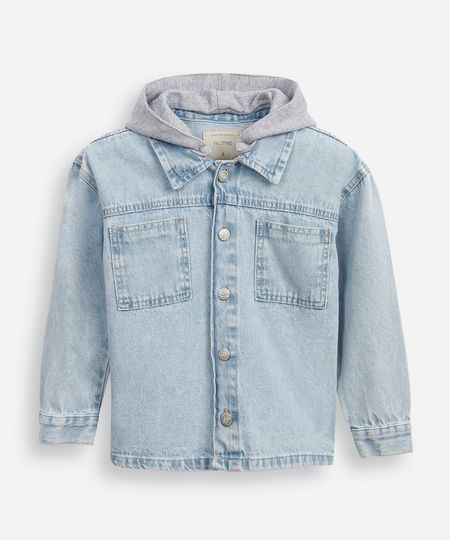 jaqueta oversized jeans infantil com capuz removível azul 6 jaqueta oversized jeans infantil com capuz removível azul 6