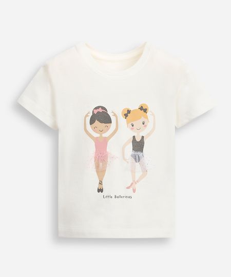 camiseta de algodão infantil bailarinas com tule off white 3