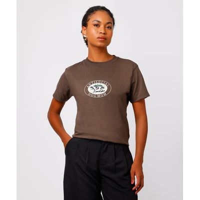 camiseta feminina de algodão antisocial dog mom mindset marrom