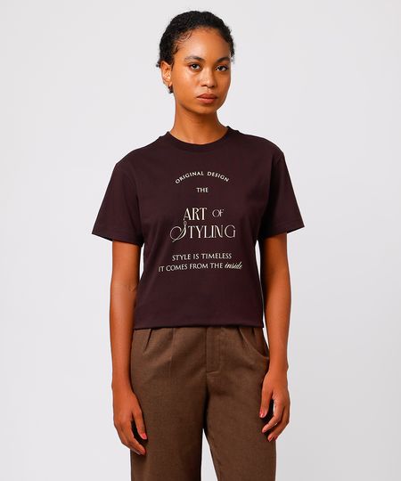 camiseta feminina de algodão art of styling mindset marrom GG