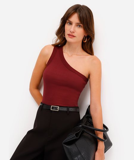 blusa ombro único canelada vinho PP