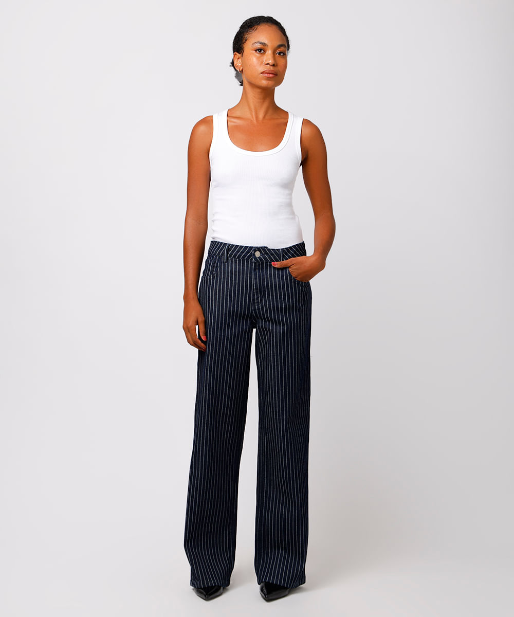 calça copenhagen feminina jeans risca de giz mindset azul