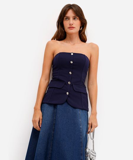 blusa sem alça feminina texturizada azul PP blusa sem alça feminina texturizada azul PP