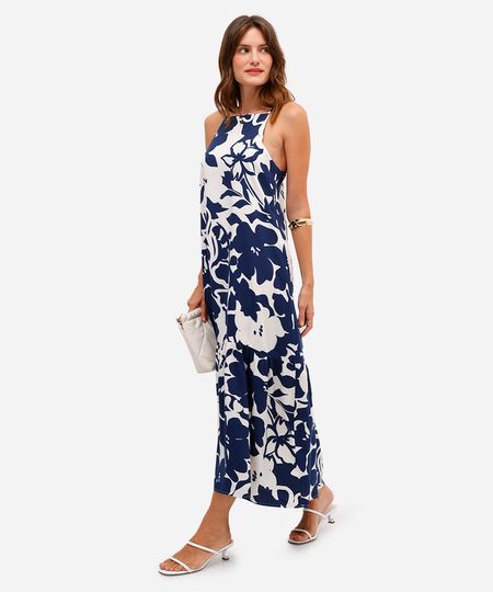 vestido midi feminino de viscose floral azul P