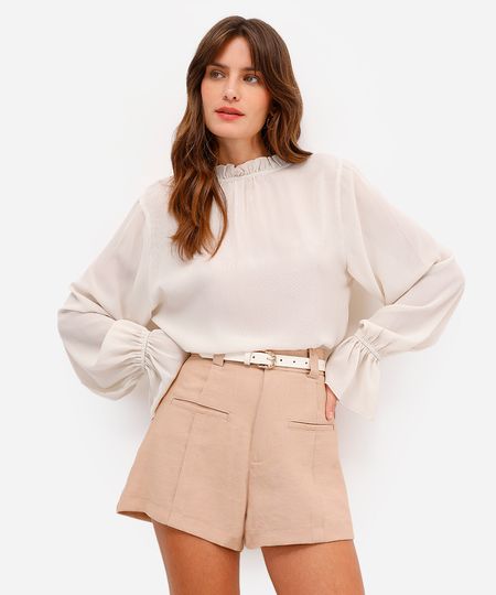 short de alfaiataria feminino em viscose bege 44