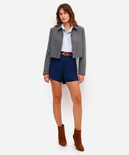 short de alfaiataria feminino com linho azul 36
