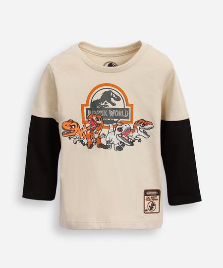 blusa de algodão infantil manga longa jurassic world bege 2 blusa de algodão infantil manga longa jurassic world bege 2