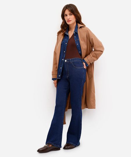calça flare feminina jeans cintura média azul 34