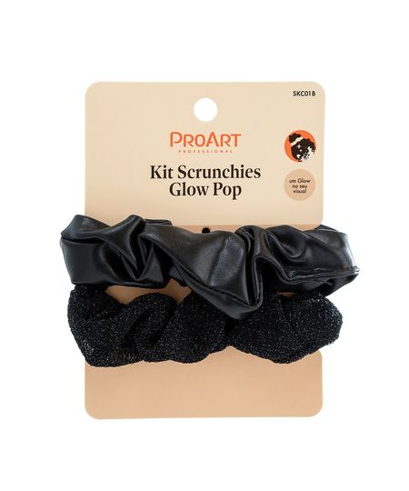 kit de 2 elásticos de cabelo scrunchie proart black glow pop preto UNICO kit de 2 elásticos de cabelo scrunchie proart black glow pop preto UNICO