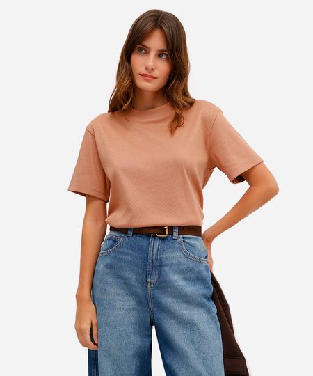 camiseta feminina de algodão peruano manga curta marrom P