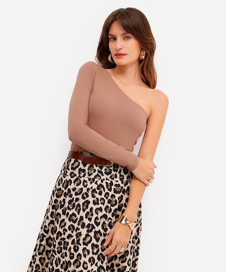 body ombro único feminino de poliamida marrom PP body ombro único feminino de poliamida marrom PP