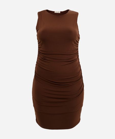 vestido curto feminino franzido mindset plus size marrom GG1