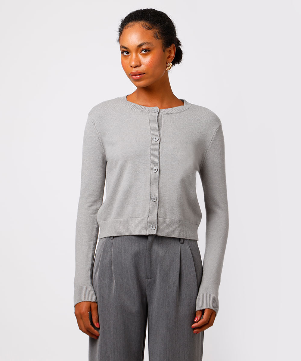 cardigan feminino de tricot mindset cinza