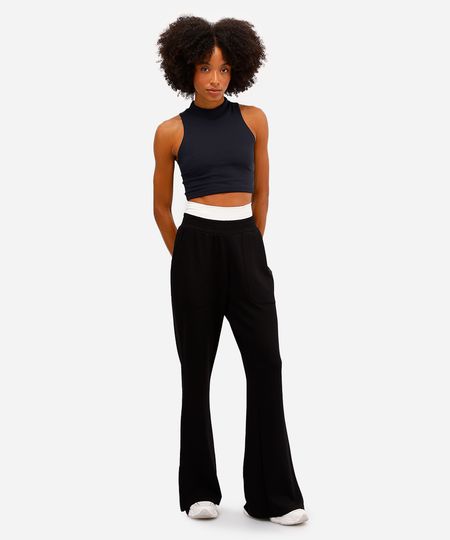 calça  wide leg feminina esportiva ace com fenda preta G