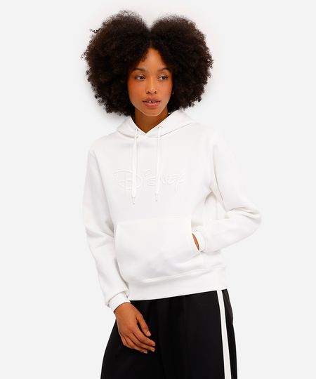 blusão feminino de moletom felpado com capuz disney off white G