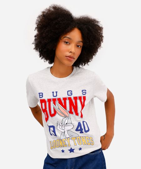 camiseta feminina de algodão looney tunes cinza P camiseta feminina de algodão looney tunes cinza P