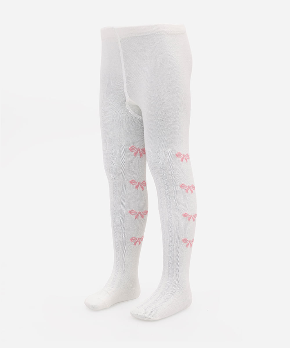 meia calça infantil lacinho off white