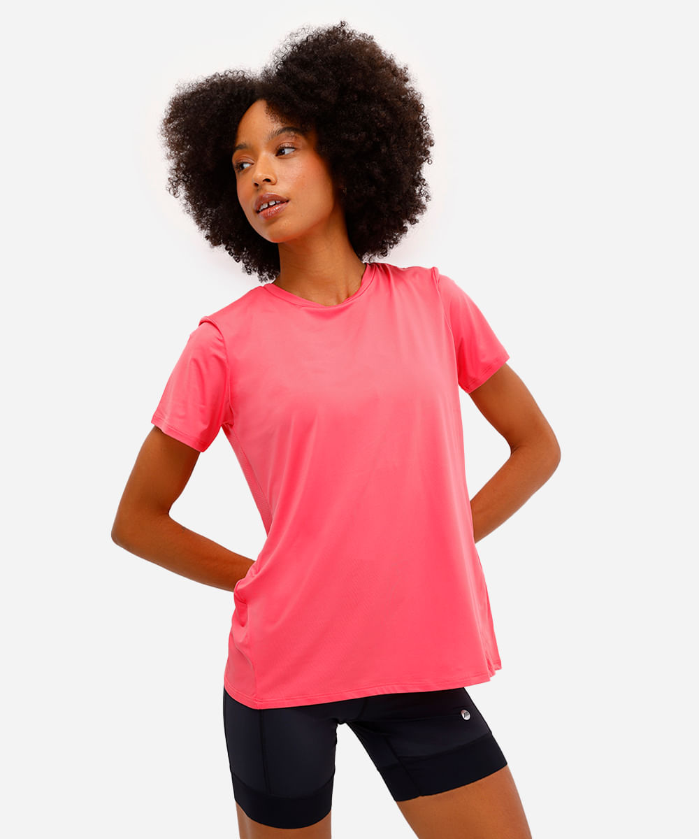 camiseta feminina esportiva ace manga curta rosa