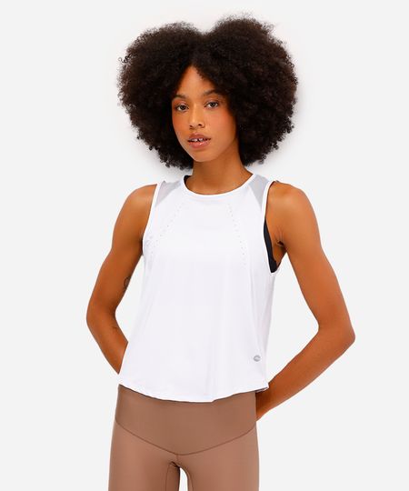 regata feminina esportiva ace com recortes branca G regata feminina esportiva ace com recortes branca G