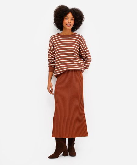 saia midi feminina de tricot canelada laranja M saia midi feminina de tricot canelada laranja M