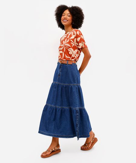 saia midi feminina jeans com recortes azul 34 saia midi feminina jeans com recortes azul 34