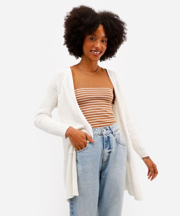 cardigan feminino de tricot chenille alongado - off white GG